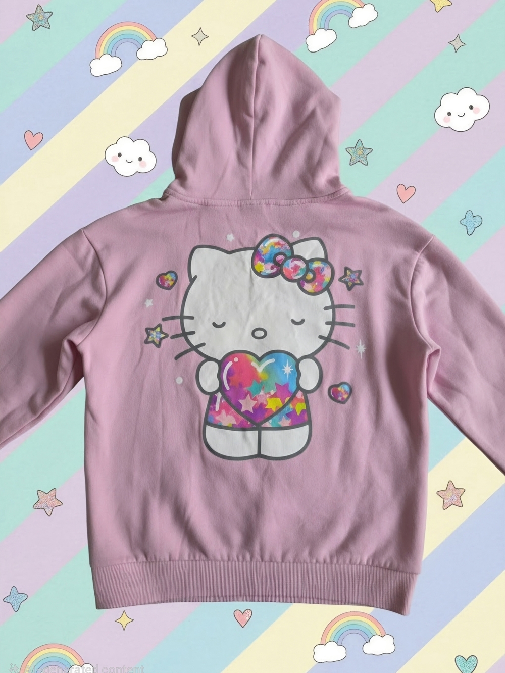 Hello Kitty Pink Hoodie with Rainbow Heart Graphic